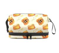 Graziosa piccola ape in barattolo di miele a doppio strato per donne e ragazze, borsa da viaggio per trucchi pratica borsa organizer con scomparto per pennelli, Multi, 27x15x14 cm/10.6x5.9x5.5 in,