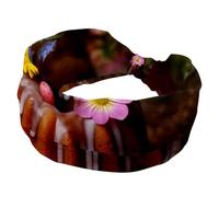 Graziosa piccola torta con fiori di candela su legno larghe fasce per capelli da donna, fasce elastiche per capelli, antiscivolo, fascia larga alla moda per yoga, allenamento, tutti i giorni