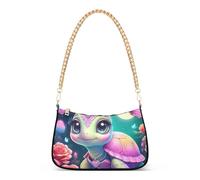Graziosa pochette da donna con tartaruga arcobaleno pastello e monospalla con cerniera e tracolla a catena