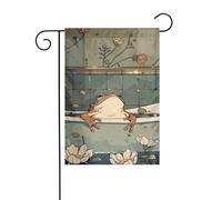 Graziosa rana rilassante nella vasca da bagno vintage bandiera da giardino 30 x 45 cm verticale su entrambi i lati per fattoria vacanze decorazioni esterne bandiera cortile