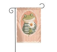 Graziosa rana sorridente che tiene una bandiera da giardino margherita 30 x 45 cm verticale su entrambi i lati per fattoria vacanze decorazioni esterne bandiera cortile