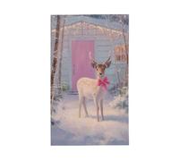 Graziosa renna con fiocco rosso satinato bianco per cabina, cortile, casa, striscione con occhielli per interni ed esterni, decorazioni per la casa