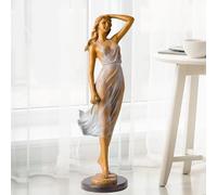Graziosa signora che tiene una statua in bronzo rosa - 63 cm, elegante statuetta femminile, arte artigianale per casa, ufficio o galleria di lusso, regalo da collezione senza tempo