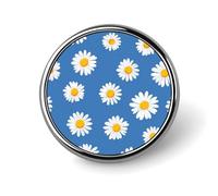 Graziosa spilla rotonda a forma di margherita bianca su blu, per uomo e donna, alla moda, accessorio per colletto, giacca, zaino