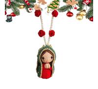 Graziosa statua di Maria, decorazione per interni dell'auto, fatta a mano all'uncinetto, ciondolo per specchietto retrovisore con statua della Vergine Maria, ciondolo per auto Madre Maria, rosario