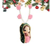 Graziosa statua di Maria, decorazione per interni dell'auto, fatta a mano all'uncinetto, ciondolo per specchietto retrovisore con statua della Vergine Maria, ciondolo per auto Madre Maria, rosario