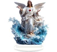 Graziosa statuetta con ali di preghiera a croce, 2D piatta con fiori da scrivania A-nge 2025, nuova statua di uccello, splendida