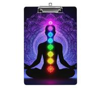 Graziosa tavoletta portadocumenti in acrilico con clip a basso profilo, accessori per ufficio e scrivania, per donne e uomini, con sette chakra, yoga, meditazione, loto, mandala viola