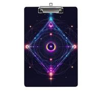 Graziosa tavoletta portadocumenti in acrilico con clip a basso profilo, accessori per ufficio e scrivania, per donne e uomini, simboli della geometria sacra, sole e luna, viola psichedelico