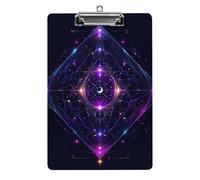 Graziosa tavoletta portadocumenti in acrilico con clip a basso profilo, accessori per ufficio e scrivania, per donne e uomini, simboli della geometria sacra, sole e luna, viola psichedelico