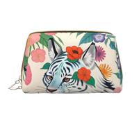 Graziosa trousse da donna con tigre bianca - grande capienza borsa cosmetica da viaggio in pelle PU con cerniera astuccio portatile ampio organizer aperto, bianco, taglia unica