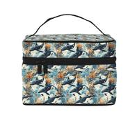Graziosa trousse per trucchi con stampa di balene assassine, graziose borse per cosmetici da donna, grande borsa organizer da viaggio per il trucco