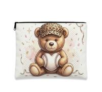 Graziosa trousse vintage con orsetto, adorabile astuccio da viaggio per cosmetici, da donna, organizer portatile con cerniera, perfetto per regali di primavera e compleanno, Marrone, 7x9 Inch, Orso