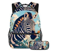 Graziosa zebra e fiore viaggiano con stile con il nostro zaino e astuccio combo per studenti, Multicolore, B:29.4x20x40cm P:19x7.5x3.8cm, Zaini Daypack