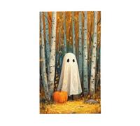 Graziosa zucca fantasma nella foresta, alberi di betulla, bandierine per casa da cortile, 9 x 1,5 m, con occhielli, decorazioni per interni ed esterni, feste per la casa