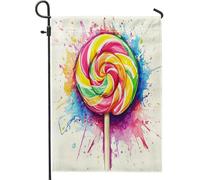 Graziose bandiere da giardino a tema caramella, 30 x 45 cm, double face, per esterni, dolci, lecca-lecca, graffiti, arte, cortile, cortile, casa, bandiere verticali, bandiere per prato per bambini