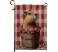 Graziose bandiere da giardino Capybara 30,5 x 45,7 cm, double face, per esterni, bandiere per San Valentino, motivo scozzese, rose, cuore, iuta per prato, cortile, piccola casa, decorazione per