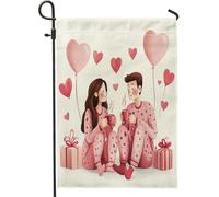 Graziose bandiere da giardino per San Valentino, 30,5 x 45,7 cm, double face, per esterni, coppia di uomini e mogli, bandiere verticali standard per la casa, per amanti romantici, cortile, cortile