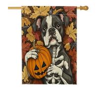 Graziose bandiere per la casa del cane boxer di Halloween, 71 x 101 cm, per esterni, spaventosa zucca e foglia d'acero, bandiere verticali standard per la casa, divertente decorazione per esterni con