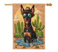 Graziose bandiere per la casa del cane doberman, 71 x 101 cm, double face, per esterni, divertenti cactus, deserto, lino, bandiere verticali, per la casa, per cortile e cortile