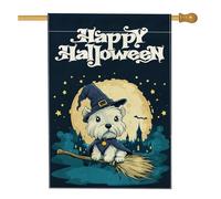 Graziose bandiere per la casa del cane strega di Halloween, 71 x 101 cm, double face, per esterni, con cucciolo di castello spaventoso, bandiera verticale standard per la casa, divertente bandiera con