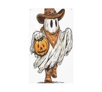 Graziose bandiere per la casa del cortile con cowboy occidentale, fantasma zucca, 0,9 x 1,5 m, striscione di auguri con occhielli per interni ed esterni, decorazioni per la casa