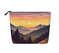 Graziose borse da toilette da donna, colore rosa e oro, portatile, da viaggio, organizer quotidiano con cerniera, Paesaggio Tramonto Montagna, Taglia unica