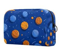 Graziose borse da trucco con motivo pallacanestro con cuciture a palline, piccola borsa da viaggio con cerniera, borsa da toilette portatile, organizer per trucco per donne e ragazze adolescenti