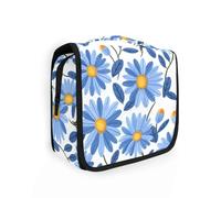 Graziose borse da viaggio da donna con margherite blu e fiori, con gancio per appenderlo, borsa da viaggio per articoli da toeletta per le vacanze