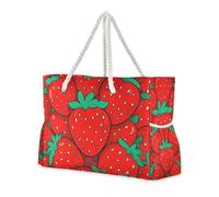 Graziose borse da viaggio impermeabili da viaggio con frutta rossa e fragole in stile cartone animato per le donne con cerniera grande borsa da lavoro per le donne con portabicchieri sul lato
