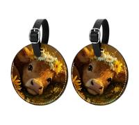 Graziose etichette per bagagli a forma di mucca delle Highland, in pelle PU, per borsa da viaggio per navi da crociera, etichetta ID rotonda e anello in metallo, adatte per borsa da viaggio