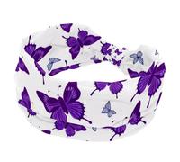 Graziose fasce larghe viola con farfalle senza cuciture per donne, fasce elastiche per yoga e allenamento, per lavare il viso e il trucco