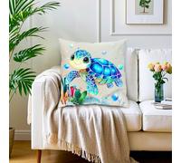 Graziose federe per cuscino a forma di tartaruga marina, decorazione estiva per spiaggia, oceano nautico, federa in lino decorativo per divano, letto, decorazione per la casa e il soggiorno