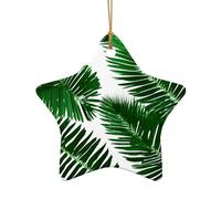 Graziose foglie di palma verdi 1 stampa ornamento per le vacanze, decorazioni natalizie in ceramica a forma di stella da appendere a forma di cuore per Natale