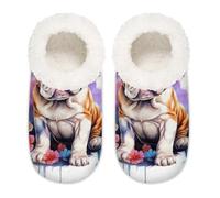 Graziose pantofole a forma di bulldog con farfalla, per donne e uomini, in memory foam, con cucciolo di acquerello, pantofole da casa, Multi, 9/10.5 UK Wide