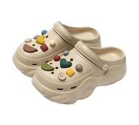 Graziose pantofole traspiranti con zeppa, zoccoli per donne e uomini, unisex, comode scarpe casual con accessori per l'uso quotidiano per tutte le stagioni, cachi, 42.5 EU