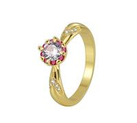 Graziosi anelli da donna, placcati in oro, eleganti con moissanite di forma rotonda in oro giallo, L 1/2, Oro giallo 18 carati, Moissanite