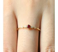 Graziosi anelli delicati da donna in oro 14 carati con rubino e pietre preziose, gioielli da sposa, con pietre preziose, per promessa di fidanzamento e amore, misura 5-10, 10 US, Placcato oro 14