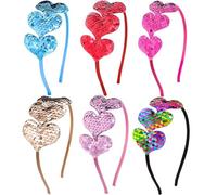 Graziosi cerchietti per capelli a forma di cuore con paillettes, set da 6 pezzi, per San Valentino