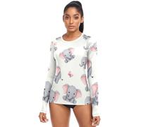 Graziosi elefanti grigi camicie da sole per le donne a maniche lunghe protezione UV Rash Guard camicie da nuoto, Elefanti grigi carini, L