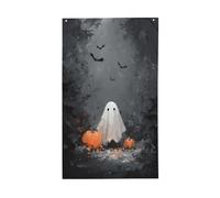 Graziosi fantasmi e zucca nel bosco bandiere per la casa da cortile, 0,9 x 1,5 m, striscione di auguri con occhielli per interni ed esterni, decorazioni per la casa