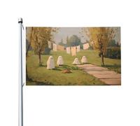 Graziosi fantasmi giocano nel cortile bandiere per la casa, 3 x 1,5 m striscione di auguri con occhielli per interni ed esterni decorazioni per la casa