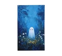 Graziosi fantasmi nella foresta, fiori bianchi, bandiere per la casa da cortile, 9 x 1,5 m, striscione di auguri con occhielli per interni ed esterni, decorazioni per la casa