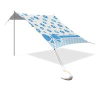 Graziosi fiori blu a forma di fiocco progettato UPF50+ baldacchino da spiaggia impermeabile con sacchi di sabbia e pala di sabbia per cortile, prato, parco Sombra para Playa