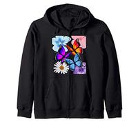 Graziosi fiori e farfalle rosa blu viola giallo bianco Felpa con Cappuccio