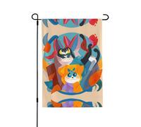 Graziosi gatti dei cartoni animati resistenti alle intemperie bandiera su entrambi i lati, 71 x 102 cm, striscione decorativo stagionale per giardino, cortile e portico