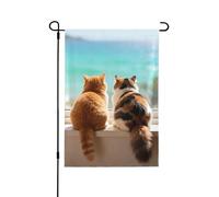 Graziosi gatti sul davanzale della finestra, bandiera da giardino su entrambi i lati, 30,5 x 45,7 cm, bandiera da cortile con disegni stagionali, decorazione per l'inaugurazione della casa