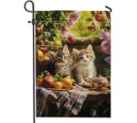 Graziosi gattini bandiera da giardino, frutta e fiori colorati, decorazione per esterni, bandiera bifacciale per cortile per primavera estate decorazione della casa 30,5 x 45,7 cm