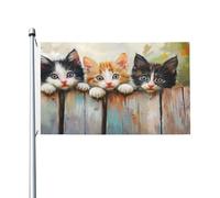 Graziosi gattini che sbirciano bandiere in legno per la casa del cortile, 0,9 x 1,5 m, striscione di auguri con occhielli per interni ed esterni, decorazioni per la casa