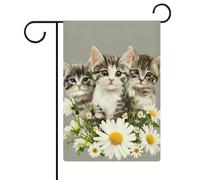 Graziosi gattini retrò con margherita bandiera da giardino casa cortile esterno bandiera stagionale vacanza juta doppia faccia bandiera 30,5 x 45,7 cm